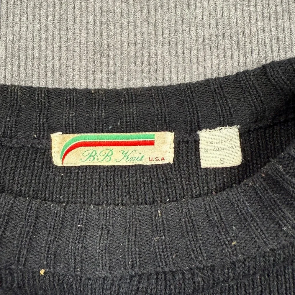 Vintage 80s BB Knit USA Sweater Size S Black Studded Leather Patchwork Oversized